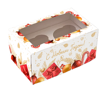 Коробка с окном под 2 капкейка Подарочек, 100х160х80 мм — изображение 4